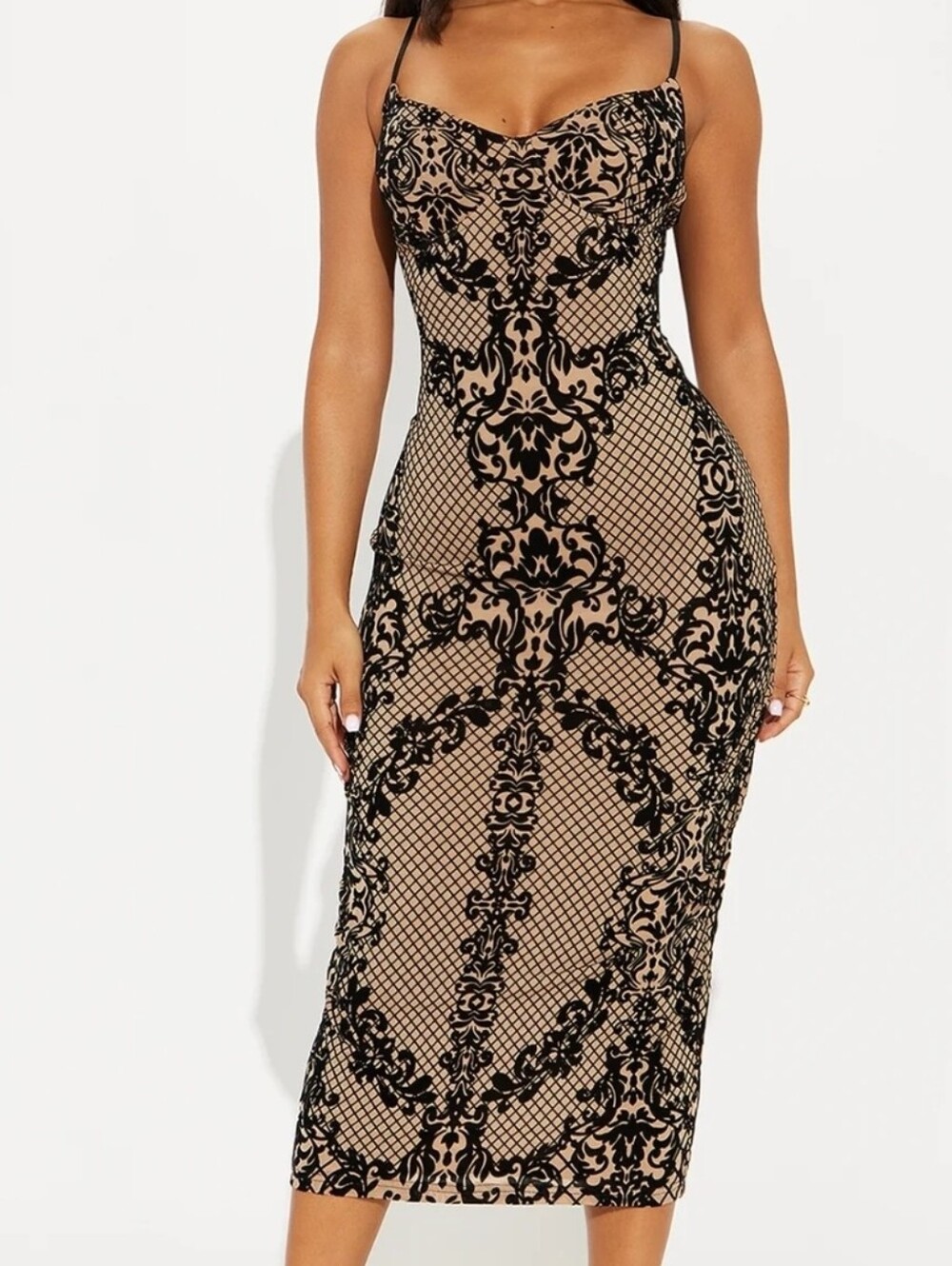 Black Lace Overlay Bodycon Dress - Elegant Evening Wear